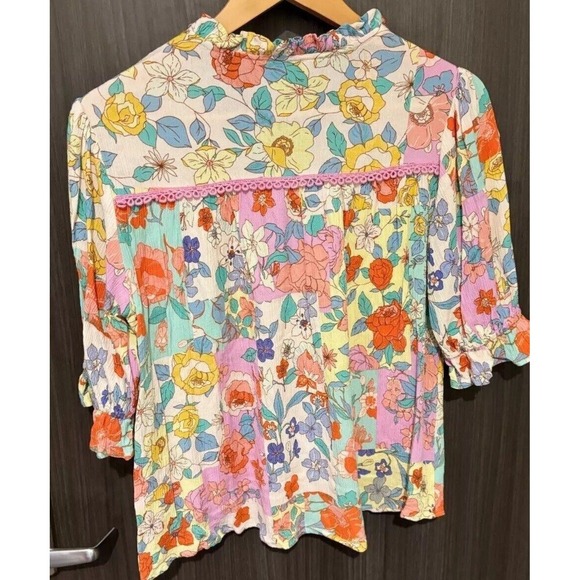 Fate Anthropologie Women Small Floral Flower Power 70s V-Neck - Picture 2 of 9
